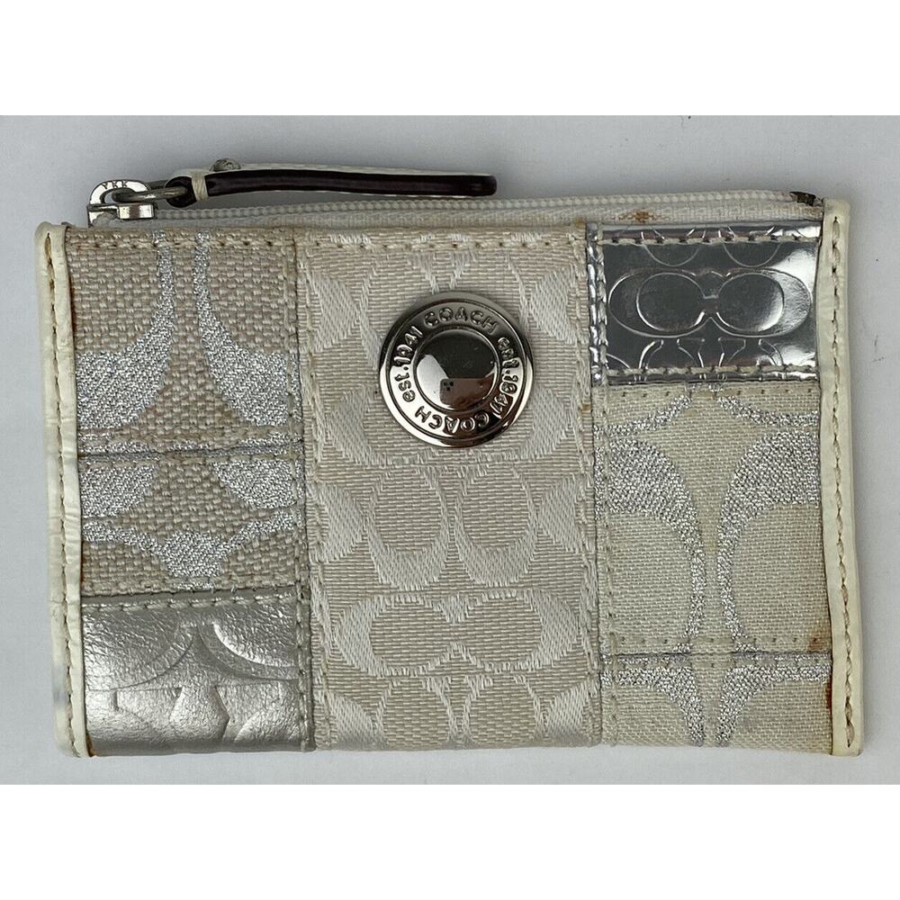 Coach Patchwork White Silver Canvas Small Zip Coi… - image 2